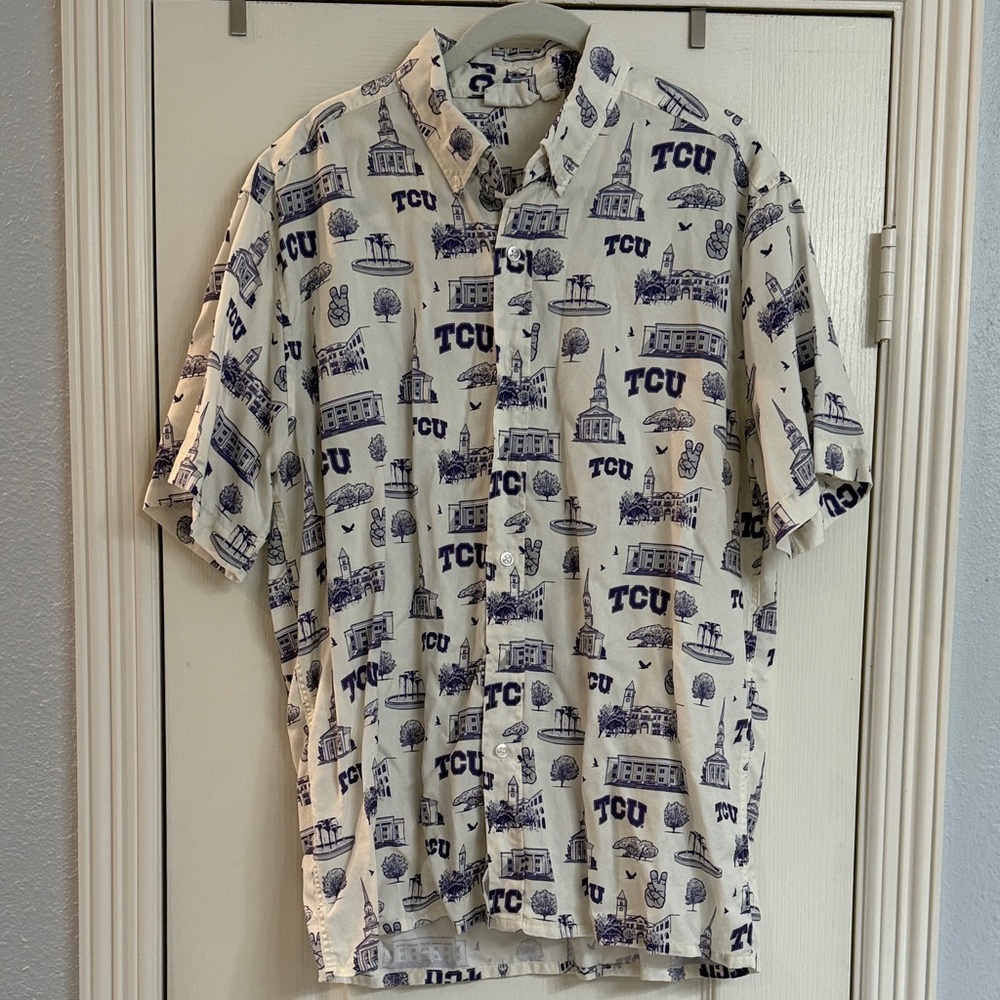 TCU Short-Sleeve Button-Down Shirt with Campus Print